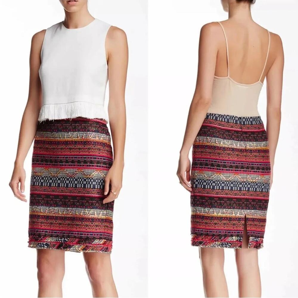 NEW Trina Turk Skirt Womens 2 Multi Color Woven Baja Crissy Pencil Skirt